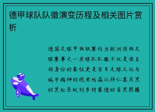 德甲球队队徽演变历程及相关图片赏析